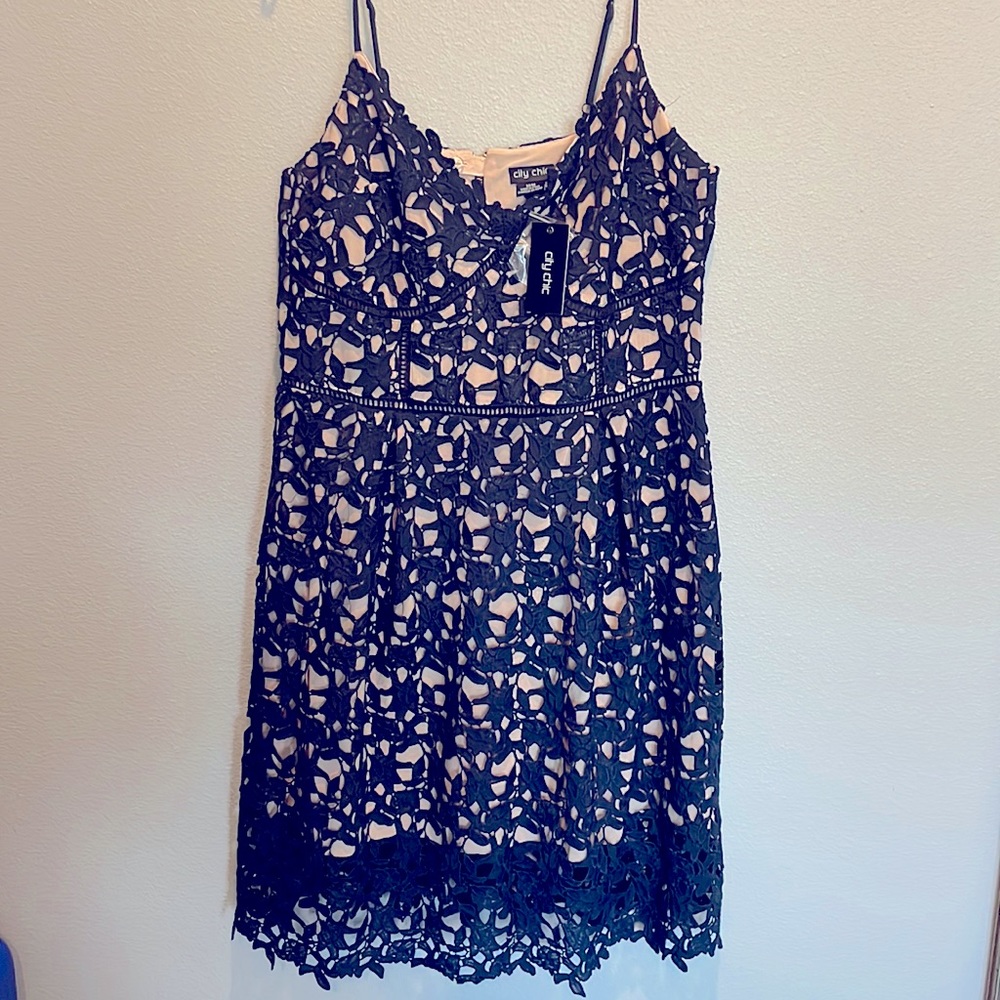 NWT Navy and nude City Chic lace dress sz M/18